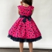 Платье для девочки нарядное БУШОН ST10, стиляги цвет малиновый, темно-синий пояс, принт горошек