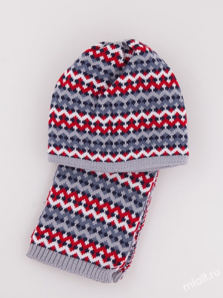 Комплект Тюбинг, Миалт светло-серый/красный - Комплекты: шапка и шарф