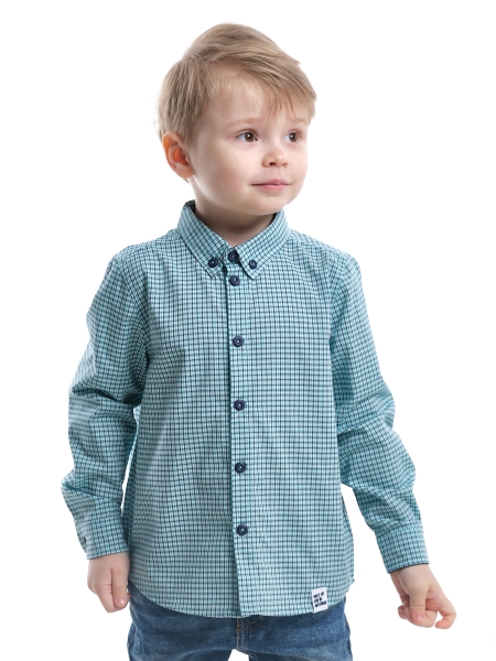 Сорочка для мальчиков Mini Maxi, модель 4810, цвет бирюзовый/клетка - Рубашки с длинным рукавом