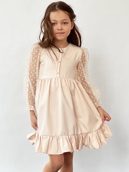 Платье для девочки нарядное БУШОН ST52, цвет бежевый - Платья коктельные / вечерние