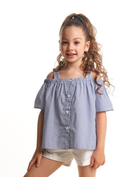 Блузка для девочек Mini Maxi, модель 7126, цвет синий/мультиколор - Блузки с коротким рукавом