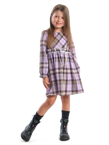 Платье для девочек Mini Maxi, модель 7351, цвет сиреневый/клетка - Платья для девочек с длинным рукавом