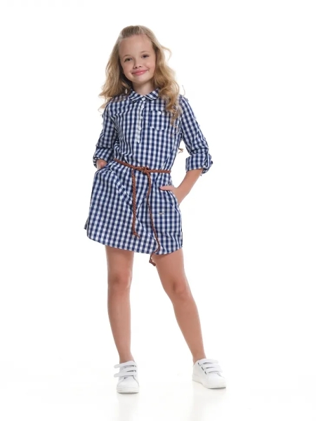 Платье для девочек Mini Maxi, модель 2623, цвет синий/клетка - Платья для девочек с длинным рукавом