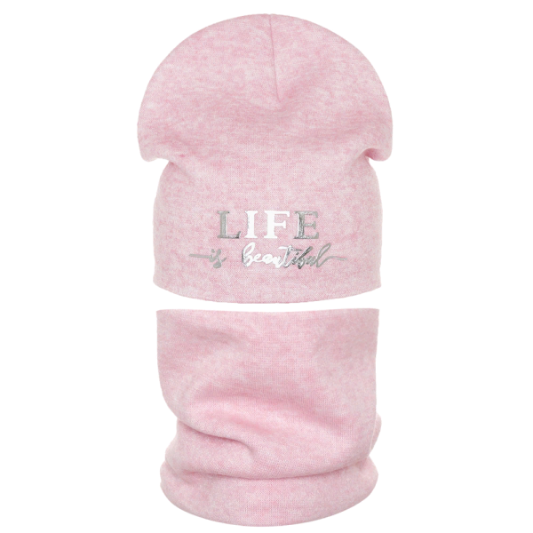 Комплект детский двойной Grandcaps розовый - Комплект: шапочки и шарф