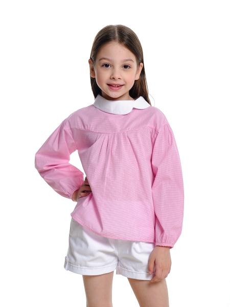 Блузка для девочек Mini Maxi, модель 49332, цвет розовый/клетка - Блузки с длинным рукавом / текстиль