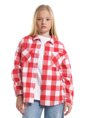 Рубашка для девочек Mini Maxi, модель 8043, цвет красный/клетка