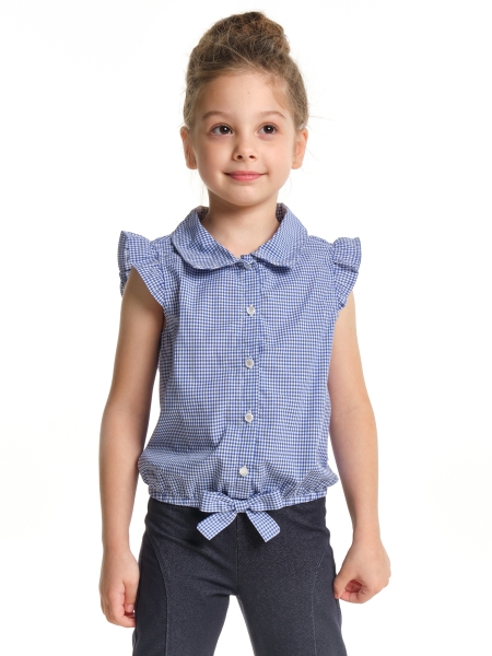 Блузка для девочек Mini Maxi, модель 3280, цвет синий/клетка - Блузки с коротким рукавом