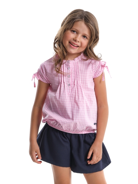 Блузка для девочек Mini Maxi, модель 3331, цвет розовый/клетка - Блузки с коротким рукавом