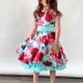 Платье для девочки нарядное БУШОН ST30, стиляги цвет бирюза/т-красный, принт цветы