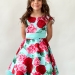 Платье для девочки нарядное БУШОН ST30, стиляги цвет бирюза/т-красный, принт цветы