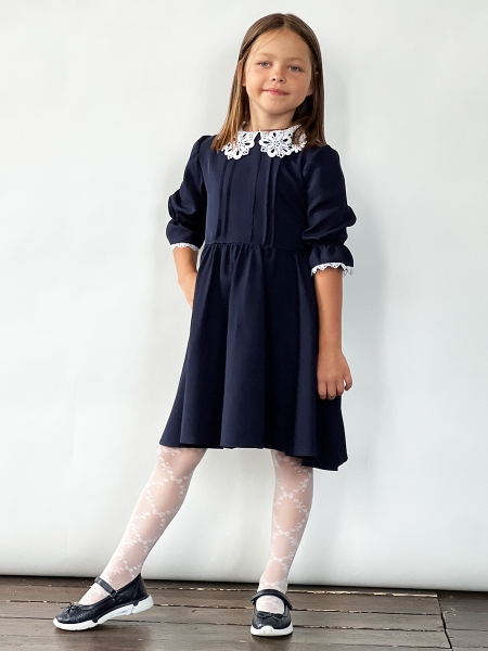 Платье для девочки школьное БУШОН SK16, цвет темно-синий - Платья / сарафаны для школы