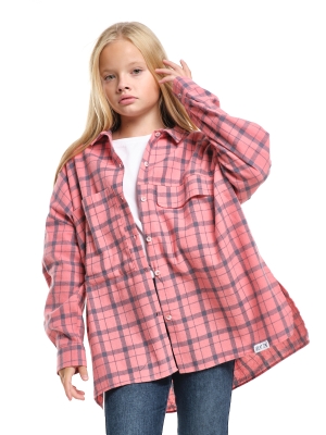 Рубашка для девочек Mini Maxi, модель 8013, цвет клетка/коралловый