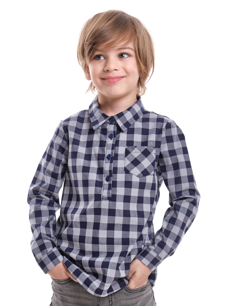 Рубашка для мальчиков Mini Maxi, модель 2786, цвет серый/синий - Рубашки с длинным рукавом