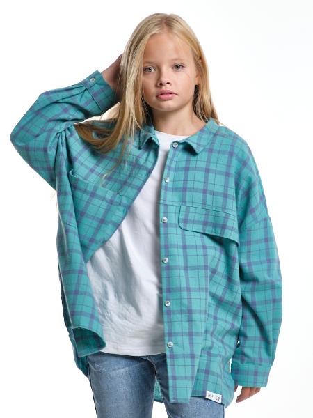 Рубашка для девочек Mini Maxi, модель 8013, цвет клетка/бирюзовый - Рубашки для девочек