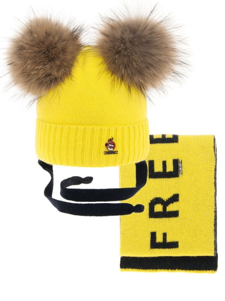 Комплект для мальчика Birds комплект, Миалт ярко-желтый/темно-синий, зима - Комплекты: шапка и шарф