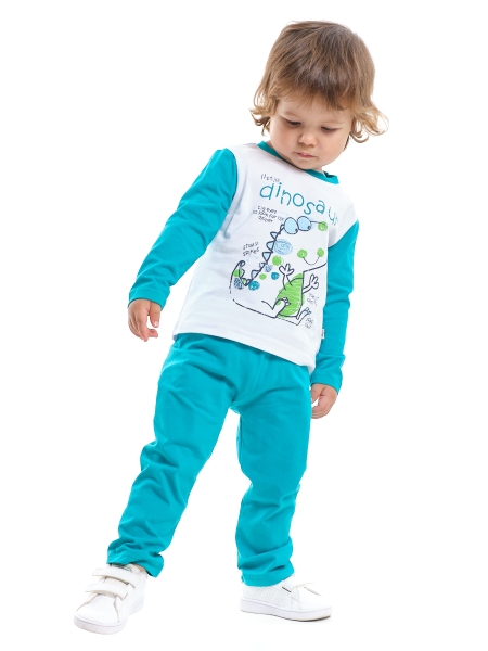 Комплект для мальчиков Mini Maxi, модель 1057, цвет белый/бирюзовый - Пижамы для мальчиков