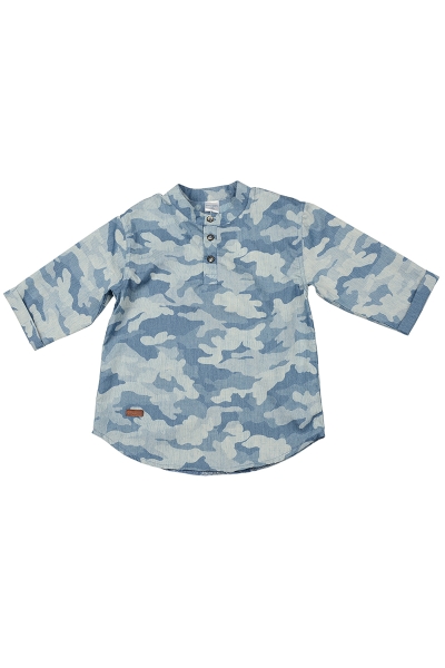Рубашка для мальчиков Mini Maxi, модель 6444, цвет голубой/камуфляж/хаки - Рубашки с длинным рукавом