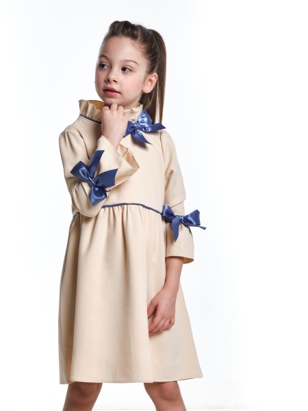 Платье для девочек Mini Maxi, модель 7400, цвет бежевый/синий - Платья для девочек с длинным рукавом