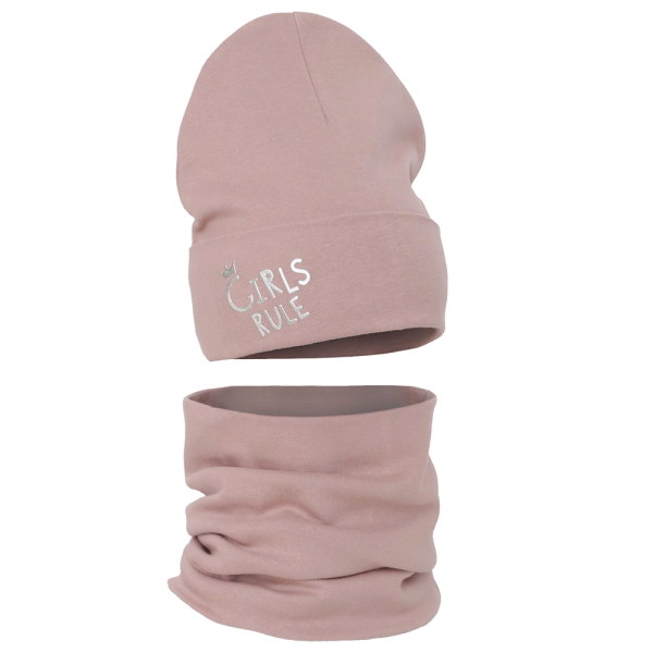 Комплект детский двойной Grandcaps розово-коричневый - Комплект: шапочки и шарф