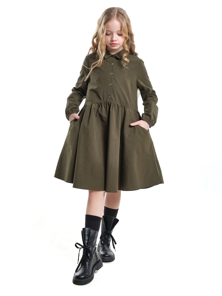 Платье для девочек Mini Maxi, модель 7581, цвет хаки - Платья для девочек с длинным рукавом