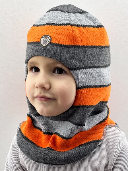 Шапка-шлем зима, скб оранжевый+св.серый+серый - Шлемы осень-зима