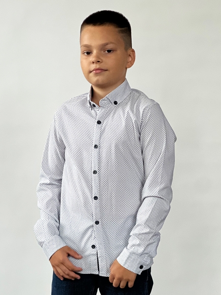 Рубашка для мальчика стрейч БУШОН, цвет серый/белый - Рубашки с длинным рукавом