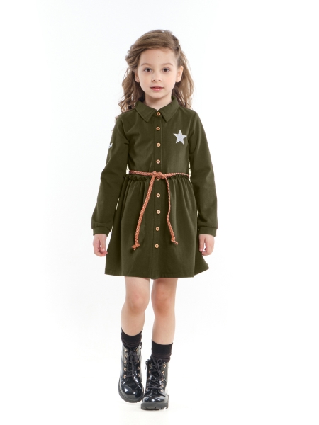 Платье для девочек Mini Maxi, модель 4093, цвет хаки - Платья для девочек с длинным рукавом