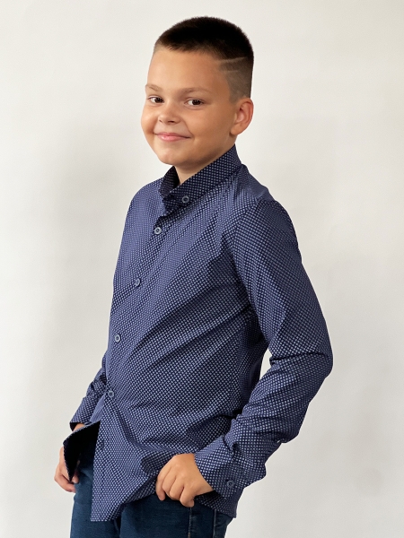 Рубашка для мальчика стрейч БУШОН, цвет серо-синий - Рубашки с длинным рукавом
