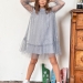 Платье для девочки нарядное БУШОН ST53, цвет серо-голубой/блестки
