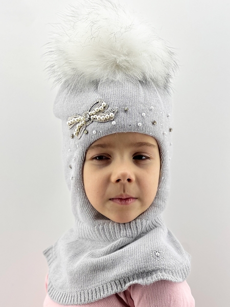 Шлем для девочки Джульетта, Миалт светло-серый, зима - Шапки-шлемы зима-осень