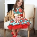 Платье для девочки нарядное БУШОН ST30, стиляги цвет бирюзовый/красный, принт цветы