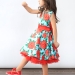 Платье для девочки нарядное БУШОН ST30, стиляги цвет бирюзовый/красный, принт цветы