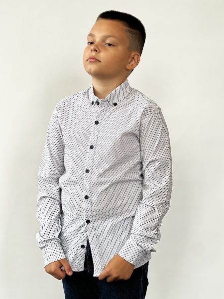 Рубашка для мальчика стрейч БУШОН, цвет серый/белый - Рубашки с длинным рукавом