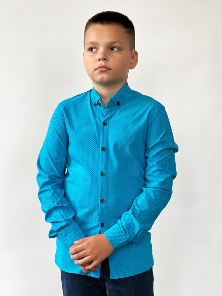 Рубашка для мальчика стрейч БУШОН, цвет бирюза - Рубашки с длинным рукавом