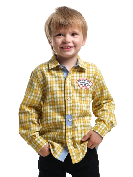 Рубашка для мальчиков Mini Maxi, модель 7976, цвет клетка/желтый - Рубашки с длинным рукавом