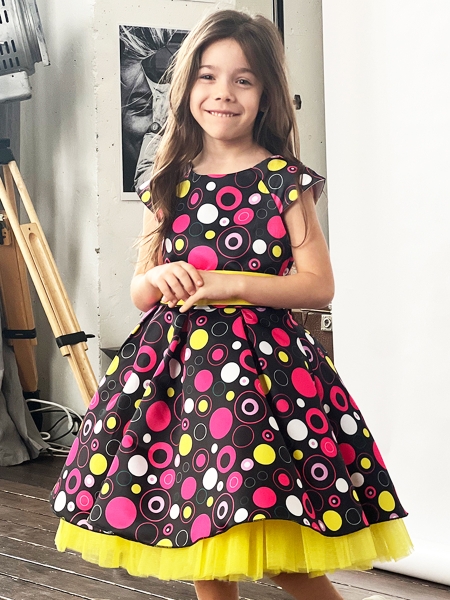 Платье для девочки нарядное БУШОН ST37, стиляги цвет черный/малиновый/желтый - Платья СТИЛЯГИ