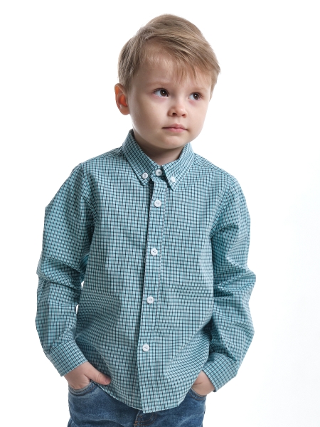 Рубашка для мальчиков Mini Maxi, модель 6649, цвет бирюзовый/клетка - Рубашки с длинным рукавом