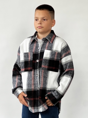 Рубашка для мальчика байковая БУШОН, цвет черный/коричневый/белый клетка