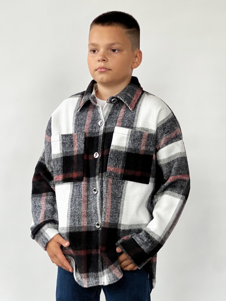 Рубашка для мальчика байковая БУШОН, цвет черный/коричневый/белый клетка - Рубашки с длинным рукавом