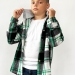 Рубашка для мальчика байковая с капюшоном БУШОН, цвет зеленый/серый/белый клетка