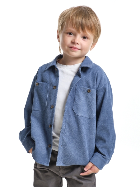 Рубашка для мальчиков Mini Maxi, модель 8000, цвет серый/синий - Рубашки с длинным рукавом
