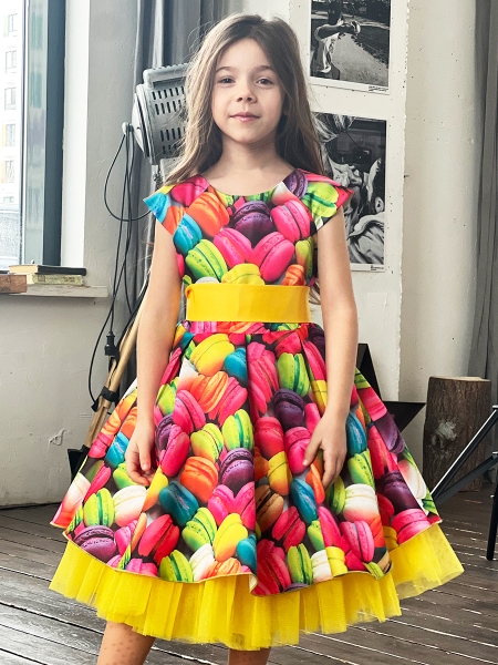 Платье для девочки нарядное БУШОН ST37, стиляги цвет мультиколор принт макаруны - Платья СТИЛЯГИ