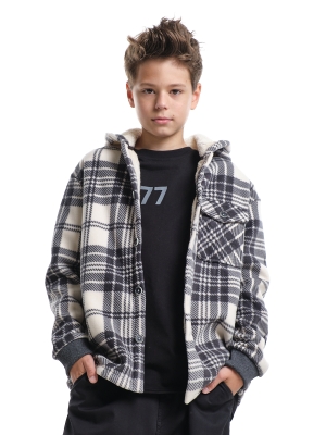 Куртка для мальчиков Mini Maxi, модель 8028, цвет графит/белый/клетка