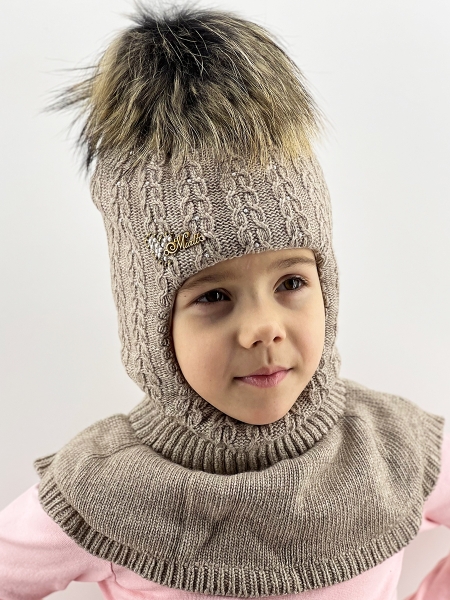 Шлем для девочки Кассандра, Миалт бежевый, зима - Шапки-шлемы зима-осень