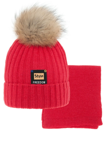 Комплект для девочки Ментол комплект, Миалт красный, зима - Комплекты: шапка и шарф