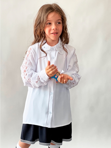 Блузка для девочек школьная БУШОН, модель SK53, цвет белый - Блузки с длинным рукавом / текстиль