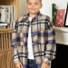 Рубашка для мальчика байковая БУШОН, цвет коричневый/синий/серый клетка