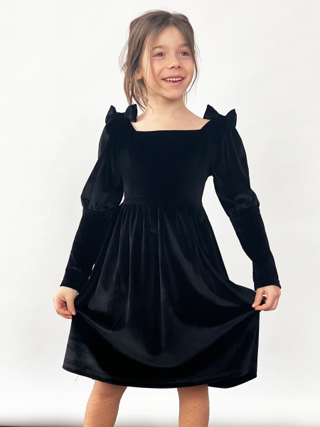 Платье для девочки школьное БУШОН ST63, цвет черный бантики - Платья коктельные / вечерние