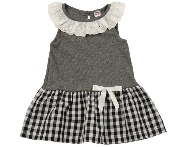 Платье для девочек Mini Maxi, модель 1840, цвет графит/клетка - Платья для девочек с коротким рукавом