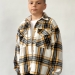 Рубашка для мальчика байковая БУШОН, цвет коричневый/серый/бежевый клетка